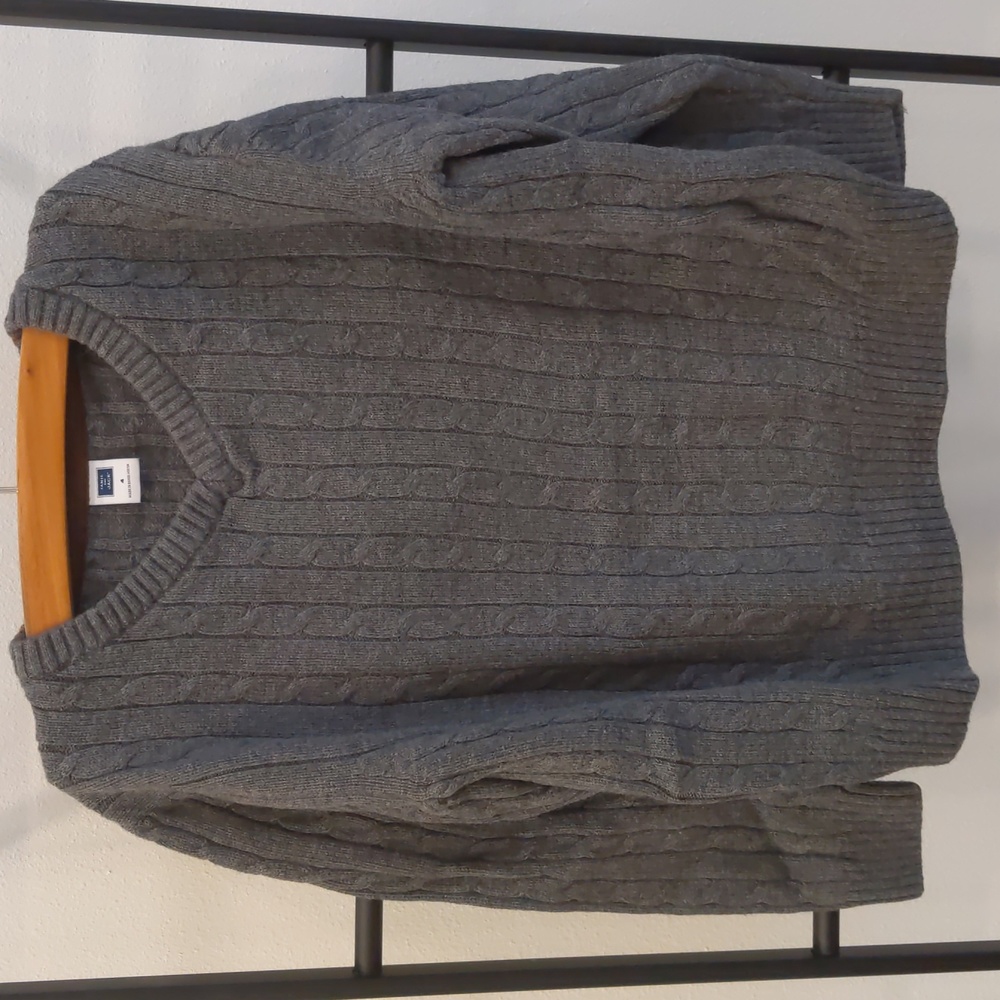 Size 4 Janie and Jack wool cotton blend v neck sweater patched elbow detail
